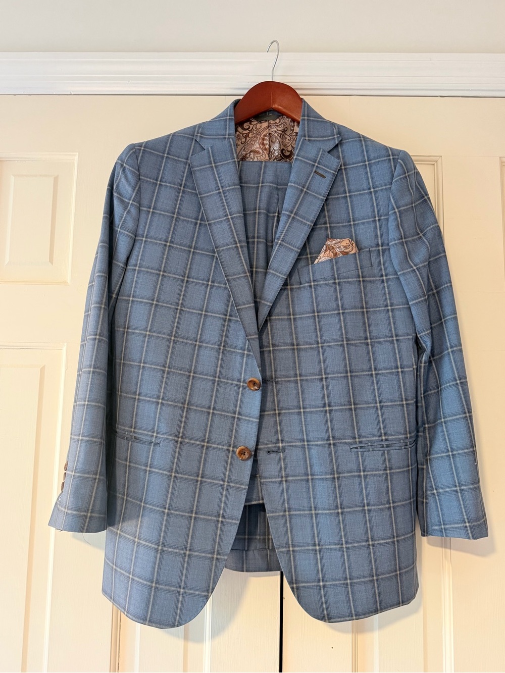 Tom James Holland & Sherry Super 100’s Blue Windowpane Sport Coat 36R
